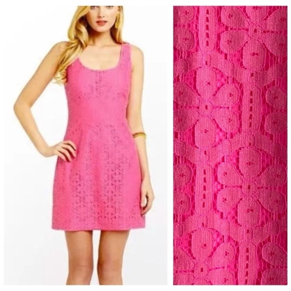 Lilly Pulitzer Fiesta Pink Daisy Lane Lace Sleeveless Lonnie Dress 2